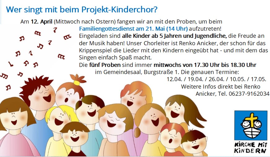 Projekt-Kinderchor startet nach Ostern